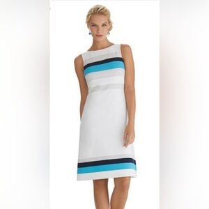 White House Black Market Blue and Black Striped Dress